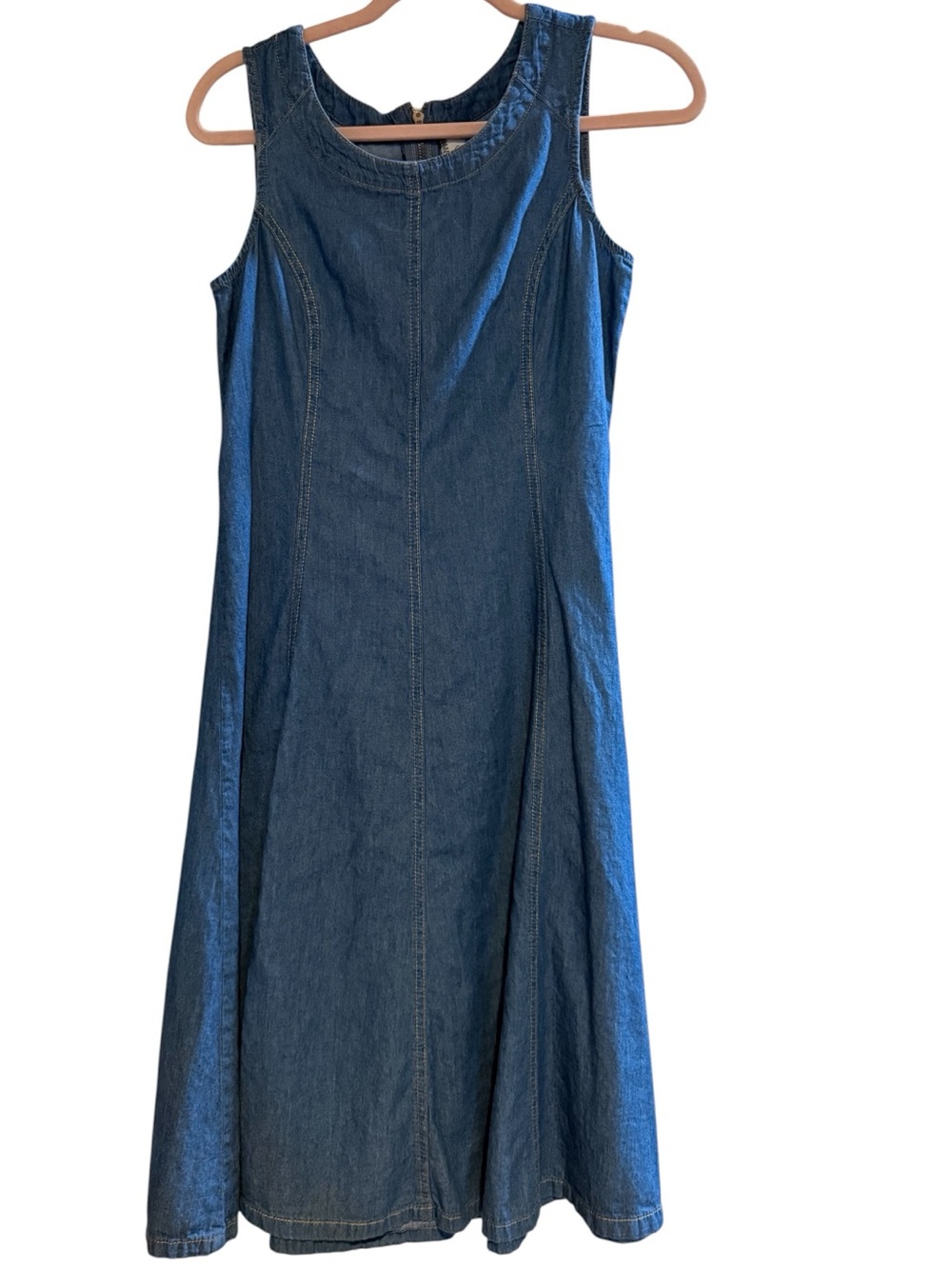 Shades Denim Fit & Flare Midi Dress 100% Cotton Back Zip Sleeveless Medium